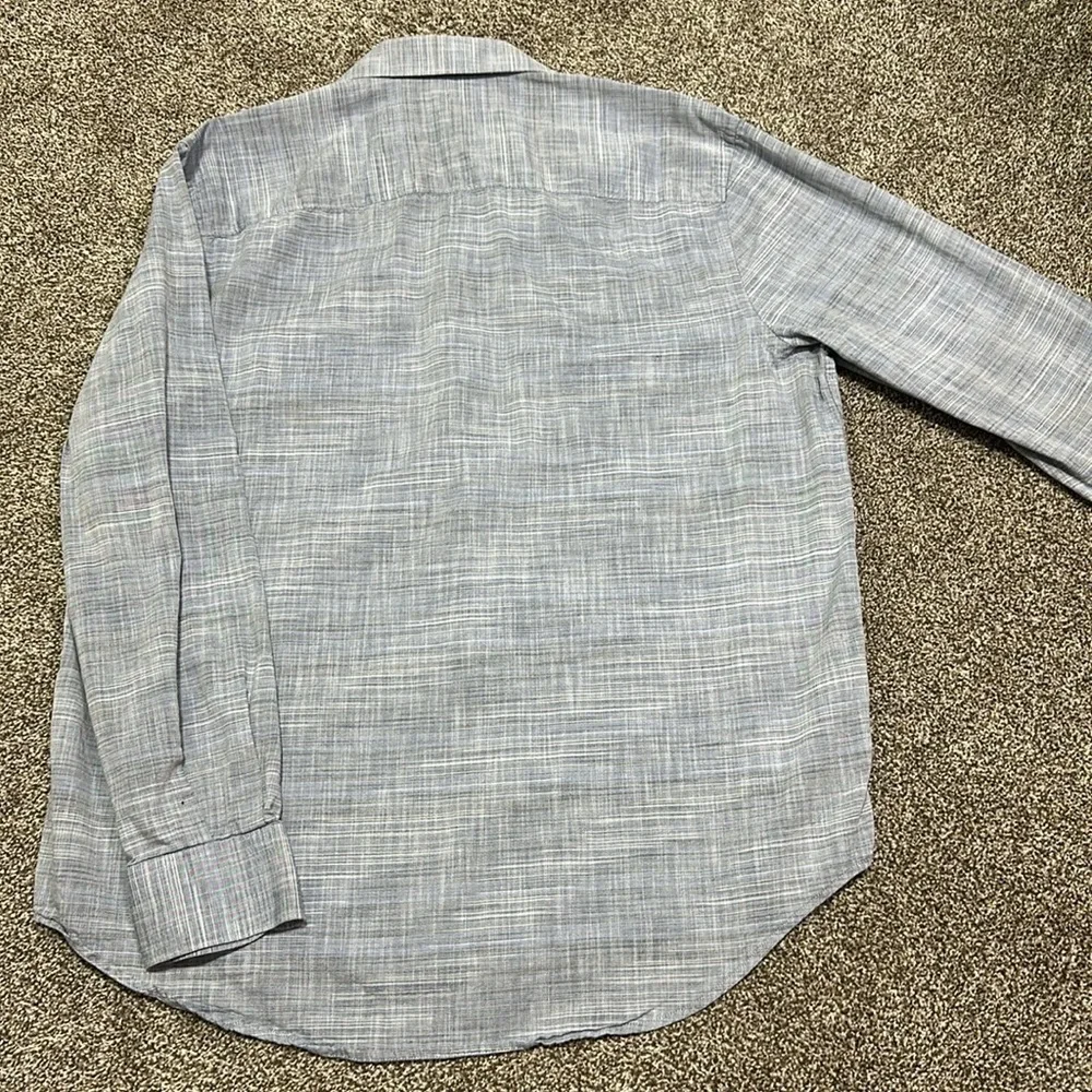 Perry Ellis men’s button down casual shirt blue gray crosshatching neutral Large - Picture 7 of 7